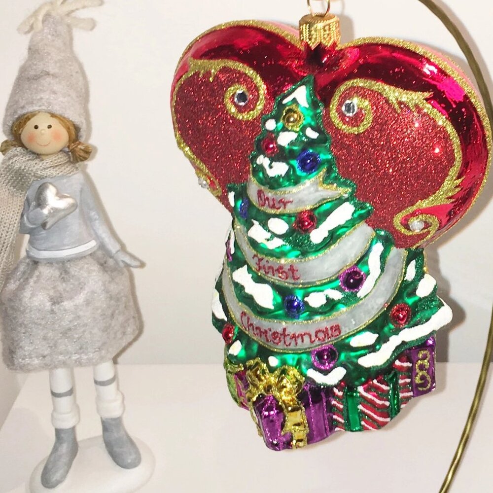 ✨Authentic Christopher Radko Our 1st Christmas TREE HEART Glass Ornament CR Logo